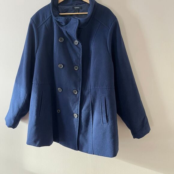 Torrid 4X Navy Blue Peacoat Double Breasted Funnel Neck Winter Jacket Plus Size - Picture 3 of 11